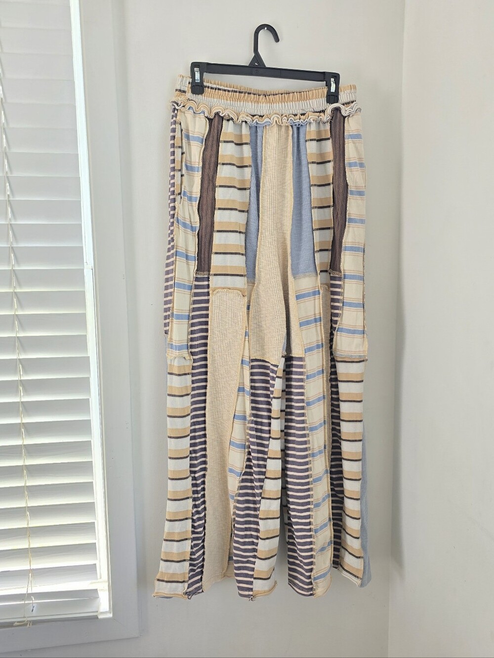 Oli & Hali- Eclectic Striped Patchwork Wide-Leg Pants Blue and CreamSize L